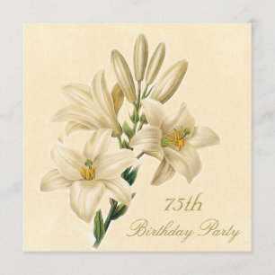 75th Birthday Party Chic Vintage Lily Flowers Invitation