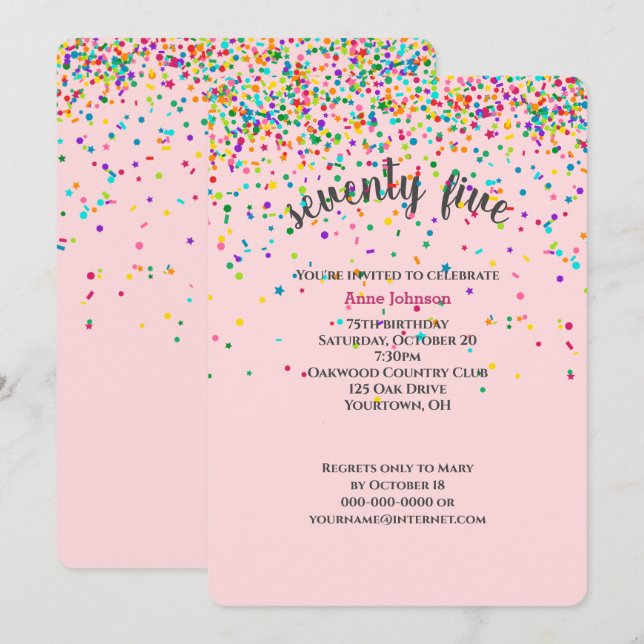 75th Birthday Party confetti Invitation (Front/Back)
