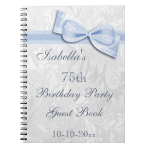 75th Birthday Party Damask and Bow Notebook