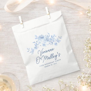 75th Birthday Party Dusty Blue Rose Floral Custom Favour Bag