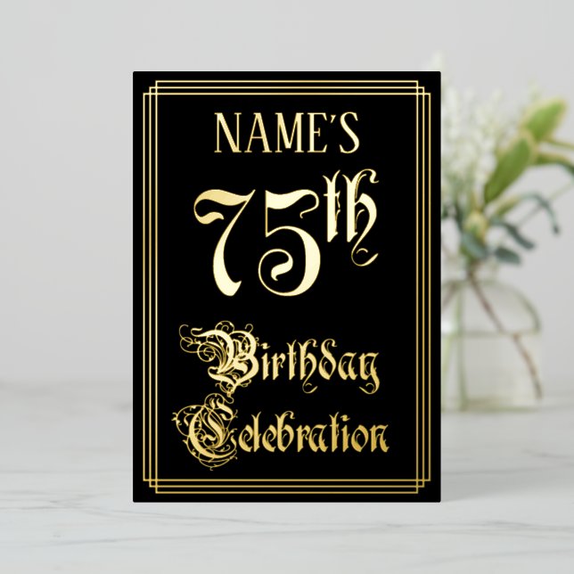 75th Birthday Party — Fancy Script & Custom Name (Standing Front)