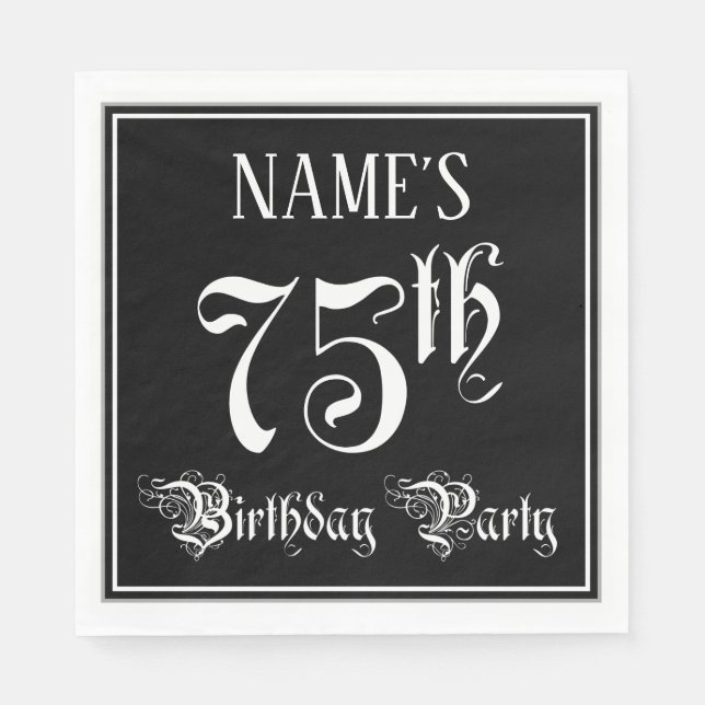 75th Birthday Party — Fancy Script + Custom Name Napkin (Front)