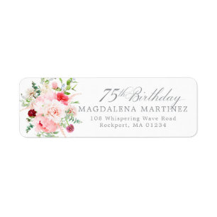 75th Birthday Party Floral Return Address Label