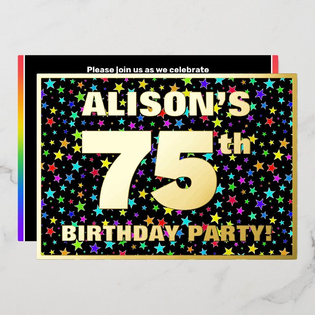 75th Birthday Party — Fun, Colourful Stars Pattern (Front/Back)