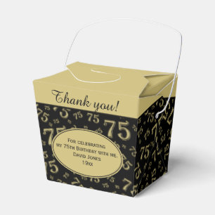 75th Birthday Party Gold/Black Number pattern Favour Box