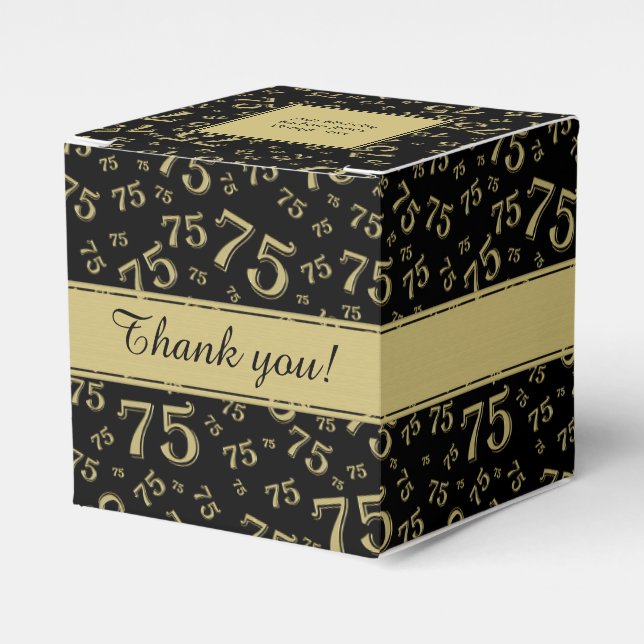 75th Birthday Party Gold/Black Number pattern Favour Box (Front Side)