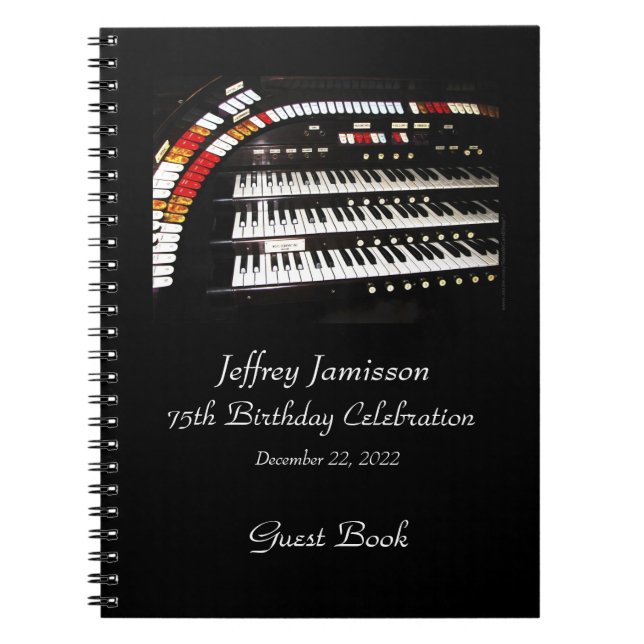 75th Birthday Party Guest Book, Ancient Organ Notebook (Front)
