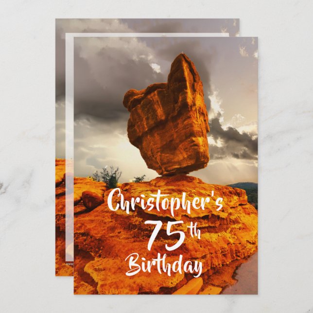 75th Birthday Party Invitation, Balanced Rock Invitation (Front/Back)