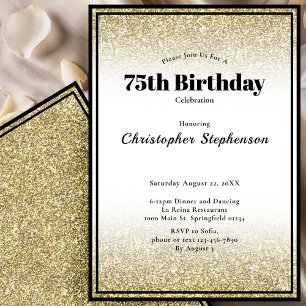 75th Birthday Party Invitation in Black and Gold