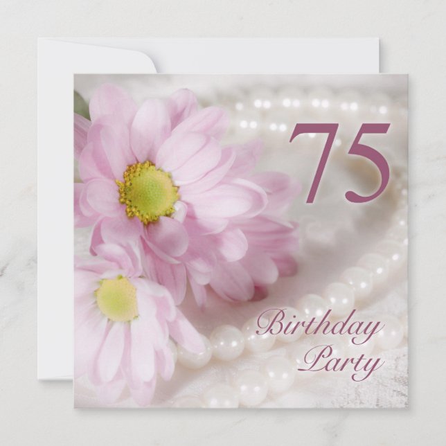 75th Birthday party invitation with daisies (Front)