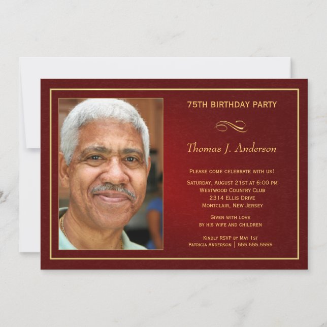 75th Birthday Party Invitations - Add your photo (Front)