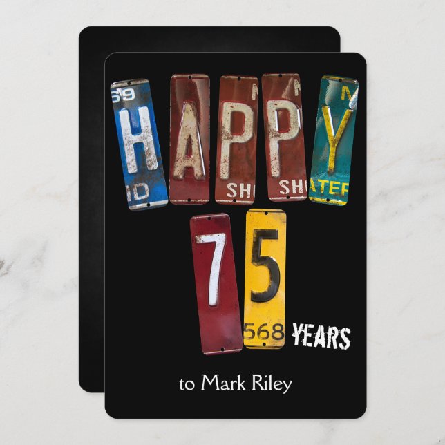75th birthday party-old license plates invitation (Front/Back)