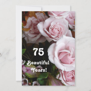75th Birthday Party- Pink Rose Bouquet Invitation