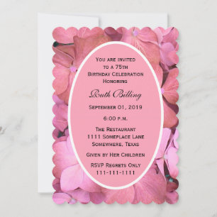 75th Birthday Party Pink Scalloped Hydrangeas Invitation