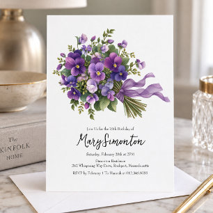 75th Birthday Party Purple Floral Bouquet Invitation
