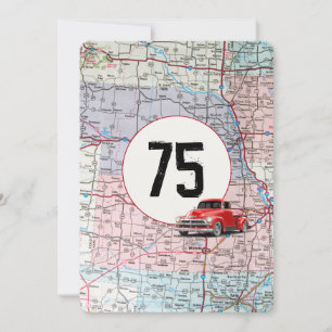 75th Birthday Party Red Retro Truck Invitation