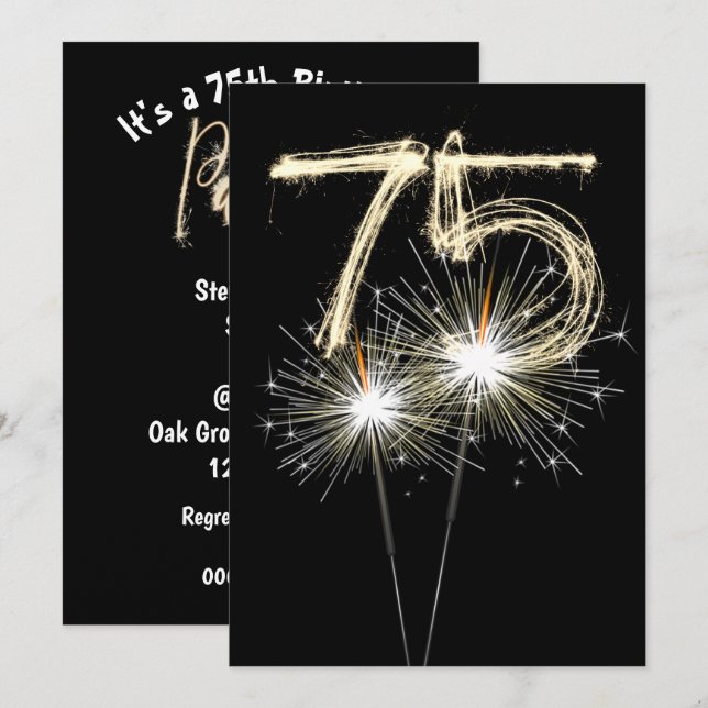75th Birthday Party Sparkler Invitation (Front/Back)