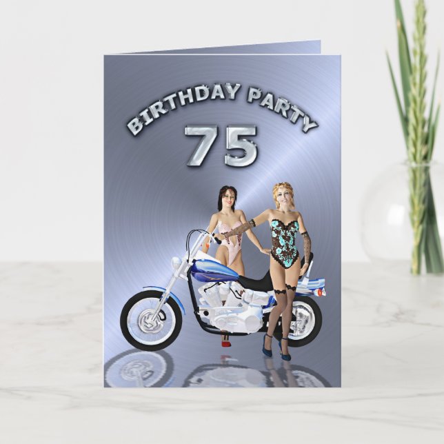 75th Birthday party with a girl and motorbike Invitation (Front)