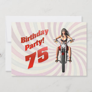 75th birthday party with a girl on a motorbike invitation
