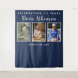 75th birthday photo collage backdrop banner tapestry