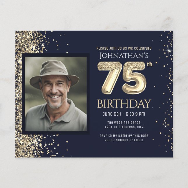 75th Birthday Photo Gold Balloon Paper Sheet (Front)