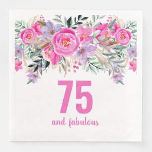 75th birthday pink floral party napkins