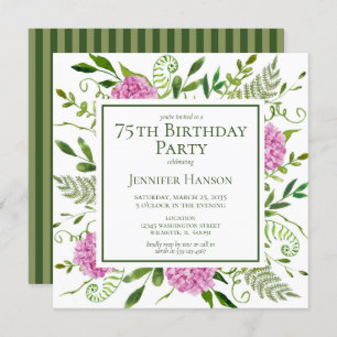 75th Birthday Pink Hydrangeas Invitation