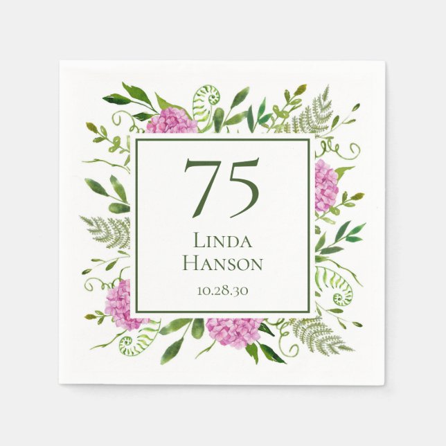 75th Birthday Pink Hydrangeas Napkin (Front)