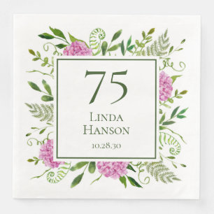 75th Birthday Pink Hydrangeas Napkin