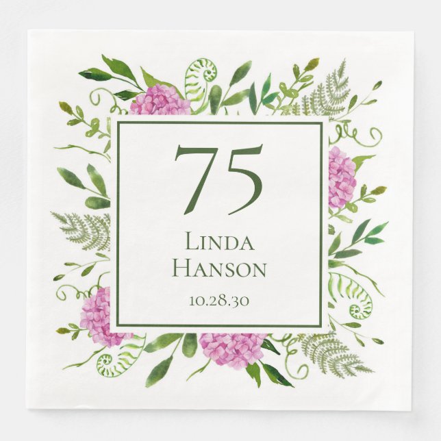 75th Birthday Pink Hydrangeas Napkin (Front)