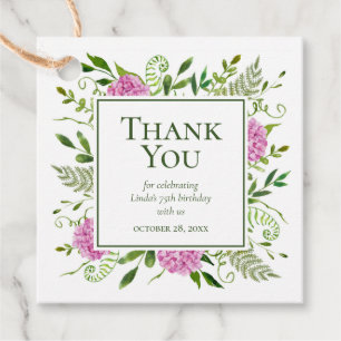 75th Birthday Pink Hydrangeas Thank You Favour Tags