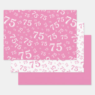 75th Birthday Pink & White Number Pattern 75 Wrapping Paper Sheet