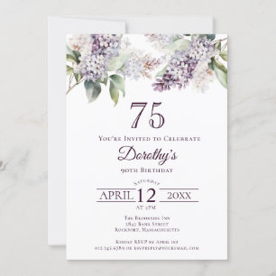75th Birthday Purple Spring Lilac Flower Invitation