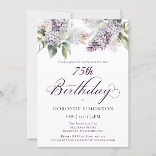 75th Birthday Purple Spring Lilac Flower Invitation