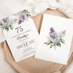 75th Birthday Purple Spring Lilac Flower Invitation