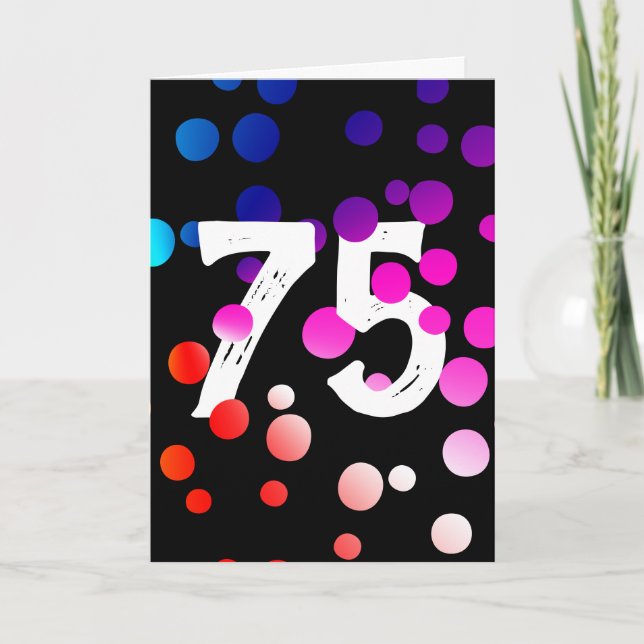 75th Birthday Rainbow Dots on Black Card (Front)