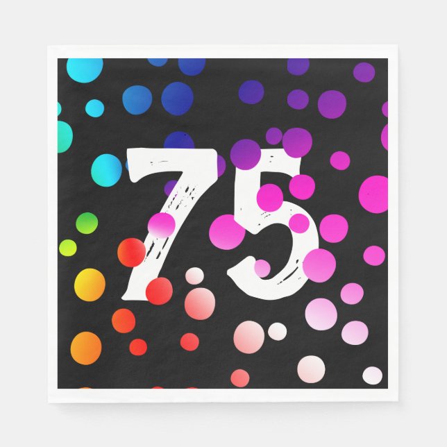 75th Birthday Rainbow Dots on Black Napkin (Front)