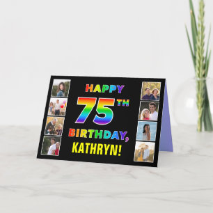 75th Birthday: Rainbow Text, Custom Photos & Name Card