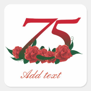 75th birthday red rose number 75 square sticker