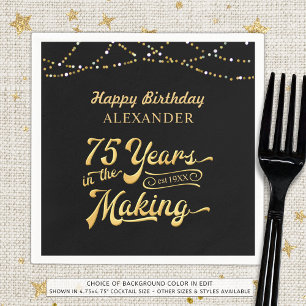 75th Birthday Retro Vintage Photo Black Gold Napki Napkin