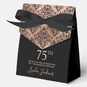 75th Birthday Rose Gold Damask Thank You  Favour Box