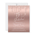 75th Birthday Rose Gold Glitter Budget Invitation