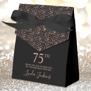 75th Birthday Rose Gold Glitter Roses Thank You  Favour Box