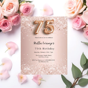 75th birthday rose gold pink confetti invitation