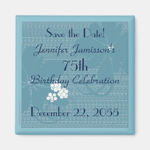 75th Birthday Save the Date Blue Floral Magnet