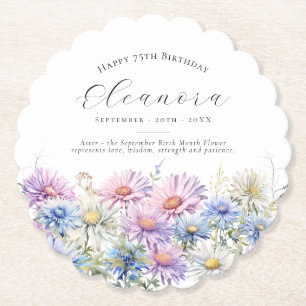 75th Birthday September Birth Flower Custom Paper Coaster