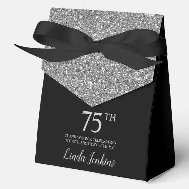 75th Birthday Silver Glitter Thank You Favour Box (Front)