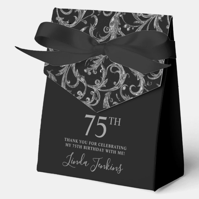 75th Birthday Silver Swirls Thank You  Favour Box (Front)