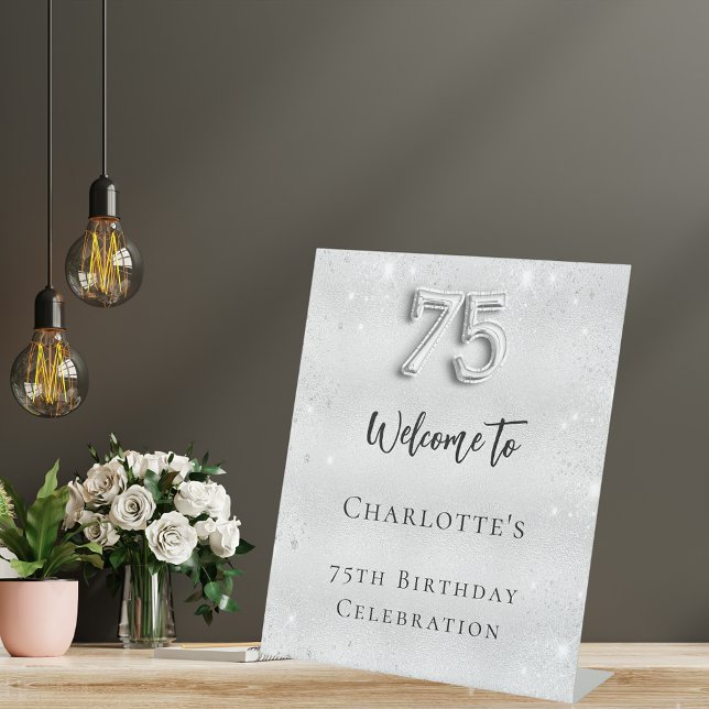 75th birthday silver welcome pedestal sign (Creator Uploaded)