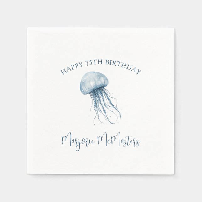 75th Birthday Simple Coastal Jellyfish Custom Napkin (Front)